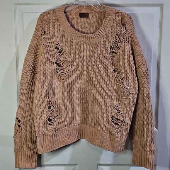 POL Sweater Womens M Tan Distressed Grunge Streetwear Indie Sleaze Chunky Knit - Picture 7 of 7